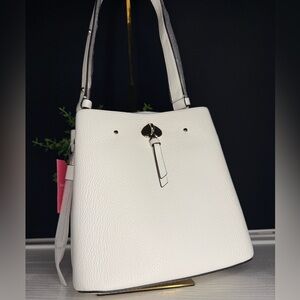 Kate Spade New York Small Bucket Bag White Dove Pebbled Leather NWT